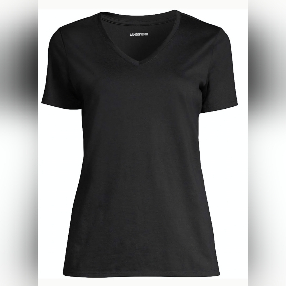 Lands' End Small Black Suprima Cotton V Neck Top New In Package - Picture 3 of 4